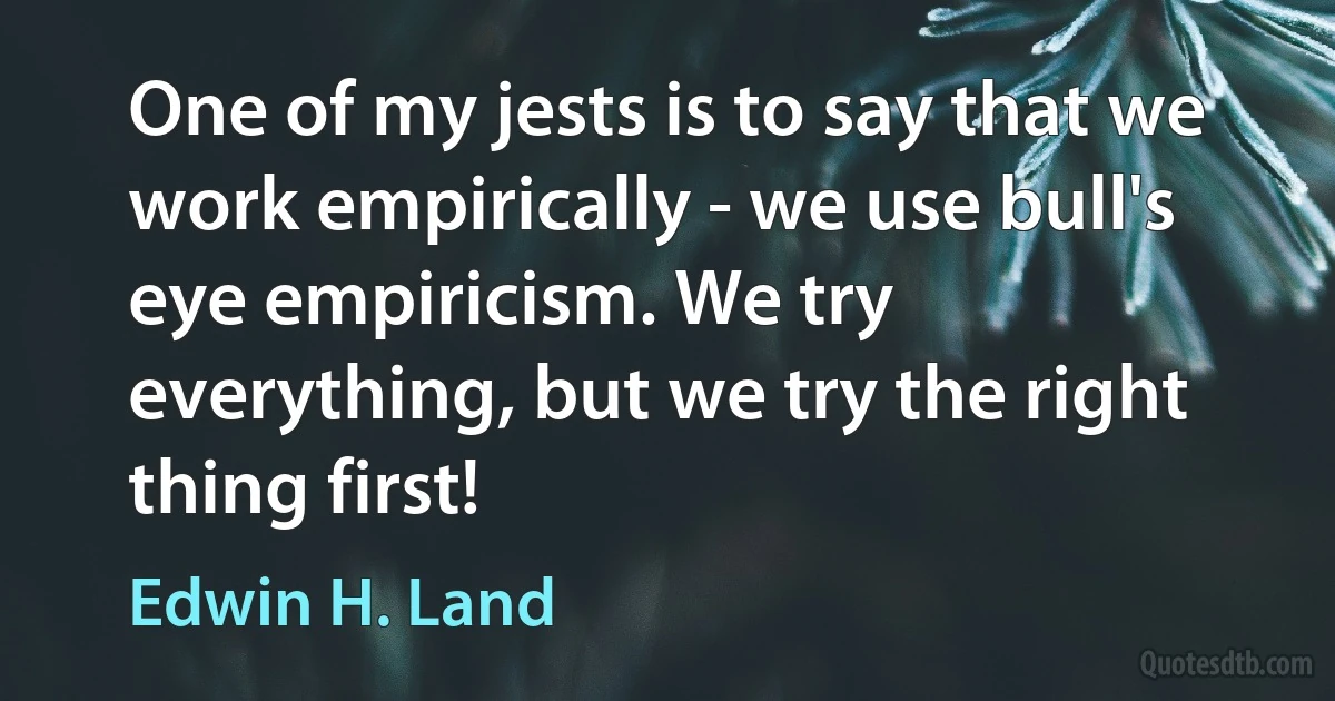 One of my jests is to say that we work empirically - we use bull's eye empiricism. We try everything, but we try the right thing first! (Edwin H. Land)