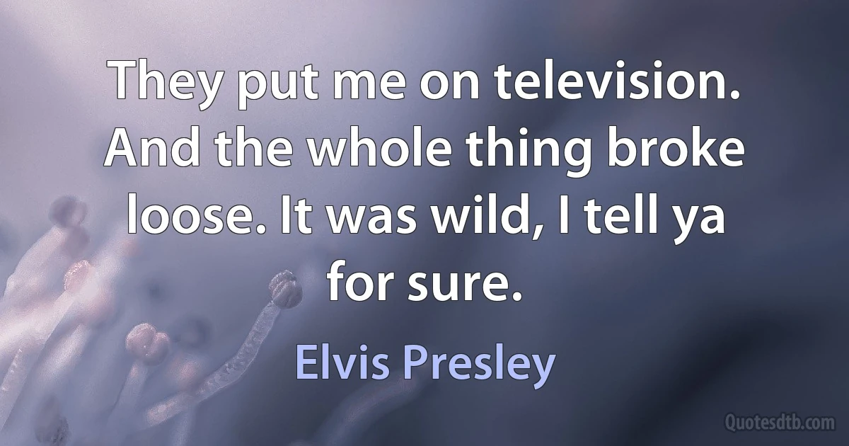 They put me on television. And the whole thing broke loose. It was wild, I tell ya for sure. (Elvis Presley)