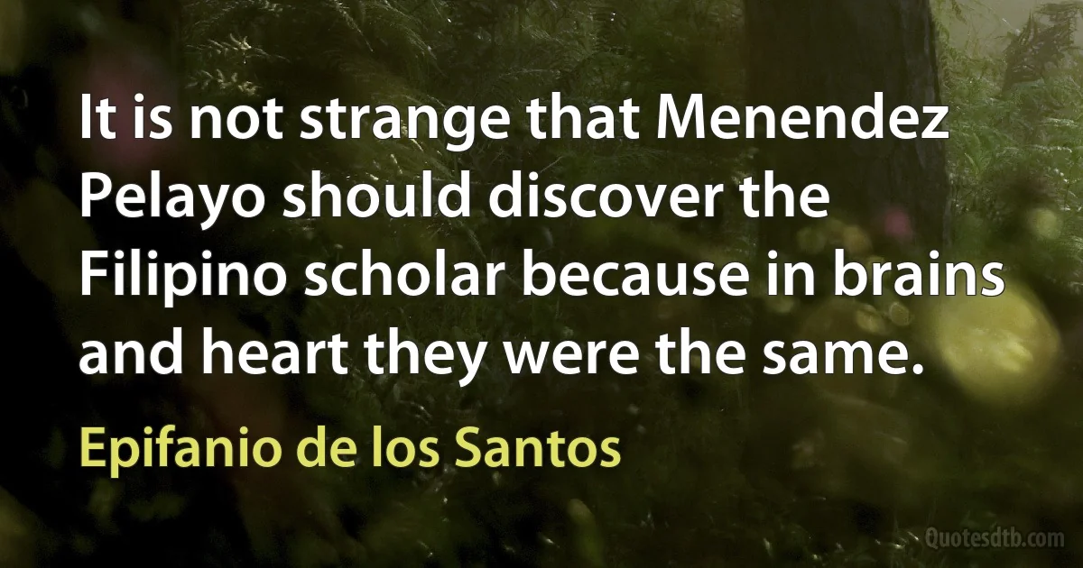 It is not strange that Menendez Pelayo should discover the Filipino scholar because in brains and heart they were the same. (Epifanio de los Santos)