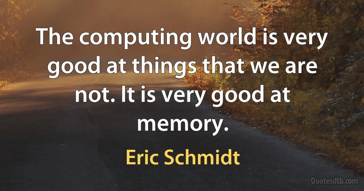 The computing world is very good at things that we are not. It is very good at memory. (Eric Schmidt)