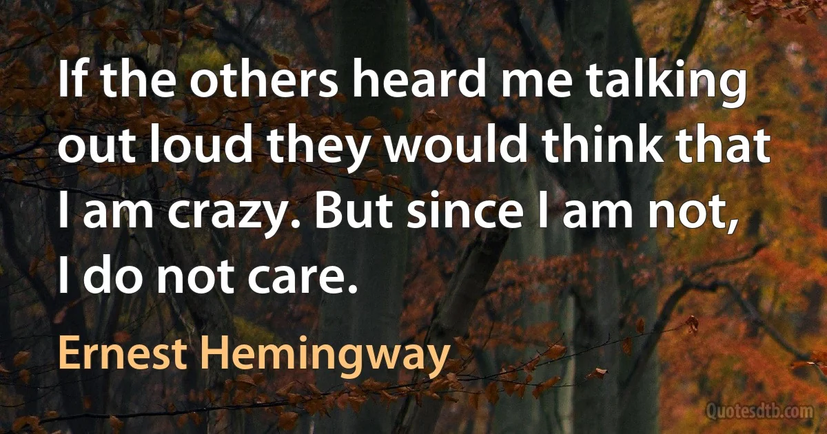 If the others heard me talking out loud they would think that I am crazy. But since I am not, I do not care. (Ernest Hemingway)