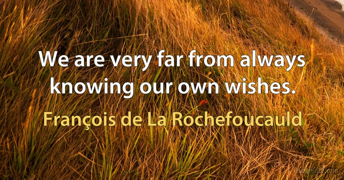 We are very far from always knowing our own wishes. (François de La Rochefoucauld)