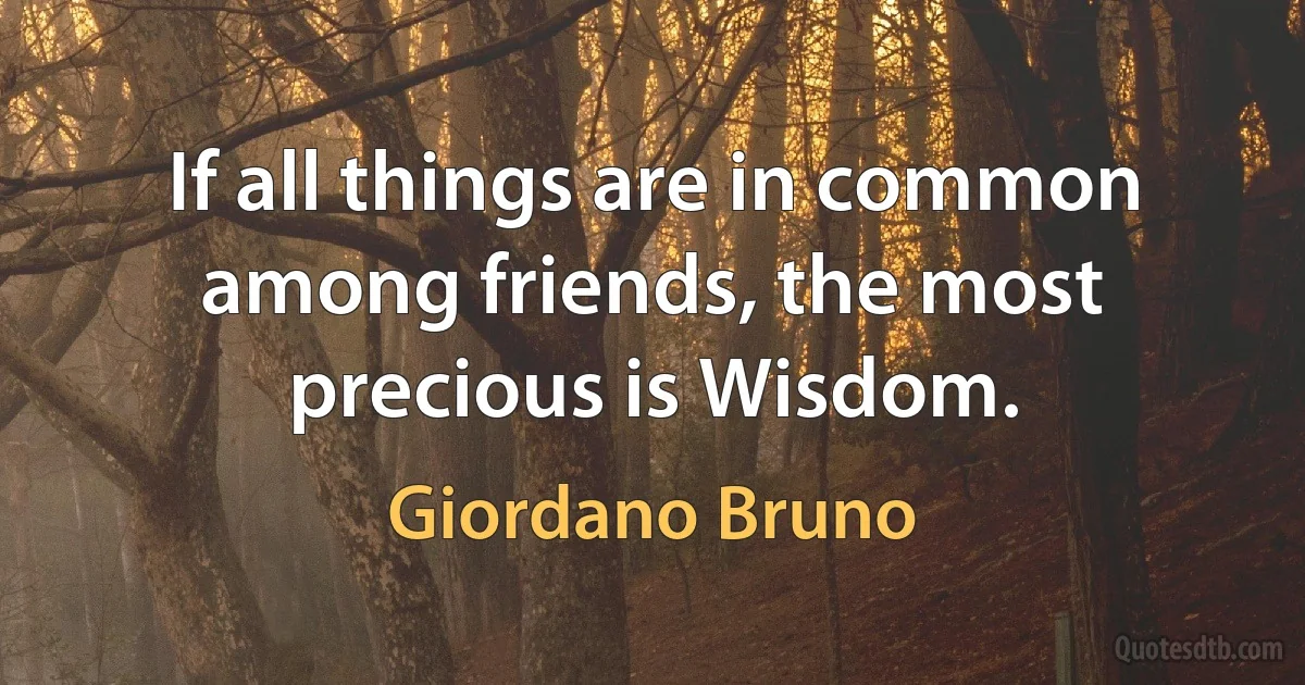 If all things are in common among friends, the most precious is Wisdom. (Giordano Bruno)