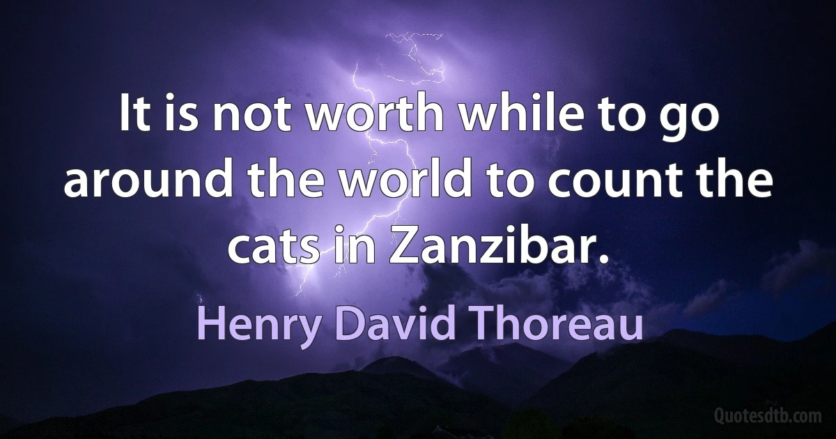 It is not worth while to go around the world to count the cats in Zanzibar. (Henry David Thoreau)