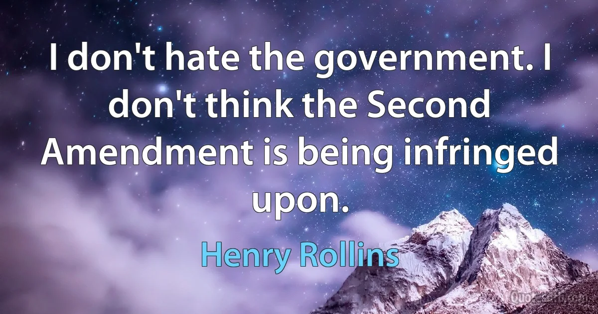 I don't hate the government. I don't think the Second Amendment is being infringed upon. (Henry Rollins)