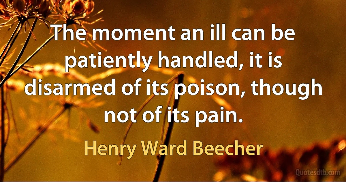 The moment an ill can be patiently handled, it is disarmed of its poison, though not of its pain. (Henry Ward Beecher)