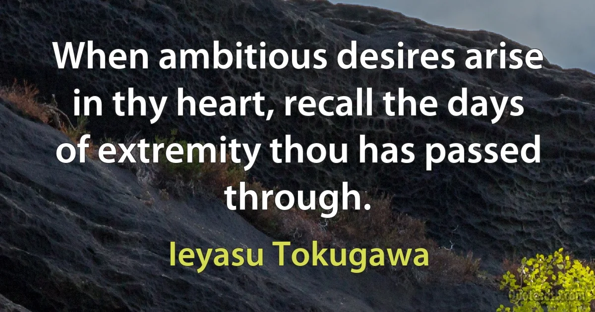 When ambitious desires arise in thy heart, recall the days of extremity thou has passed through. (Ieyasu Tokugawa)