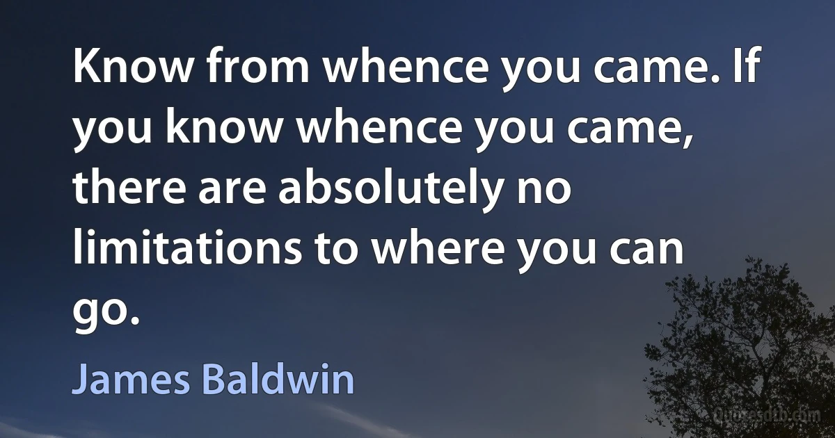 Know from whence you came. If you know whence you came, there are absolutely no limitations to where you can go. (James Baldwin)