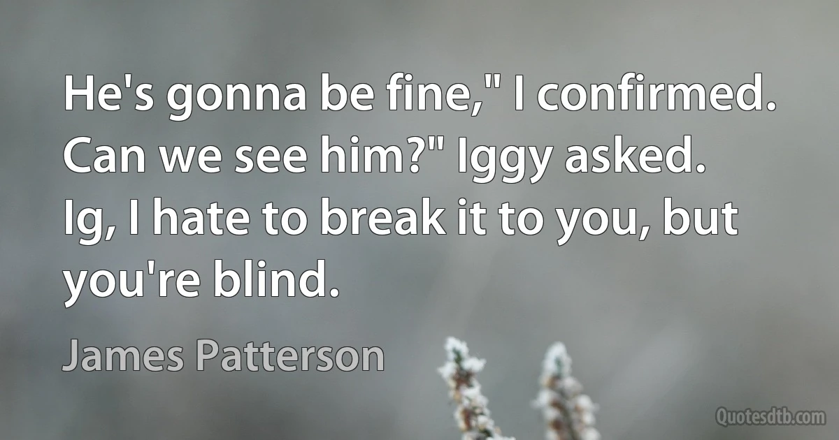 He's gonna be fine," I confirmed.
Can we see him?" Iggy asked.
Ig, I hate to break it to you, but you're blind. (James Patterson)