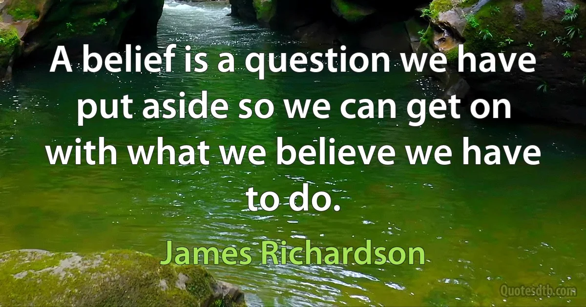 A belief is a question we have put aside so we can get on with what we believe we have to do. (James Richardson)