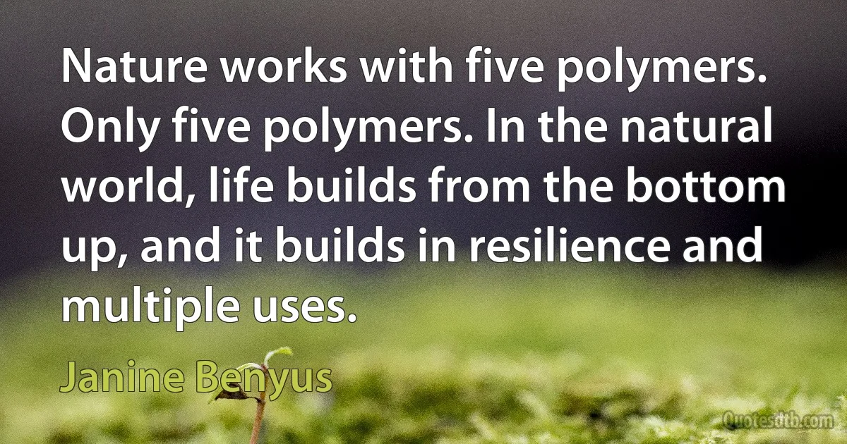 Nature works with five polymers. Only five polymers. In the natural world, life builds from the bottom up, and it builds in resilience and multiple uses. (Janine Benyus)