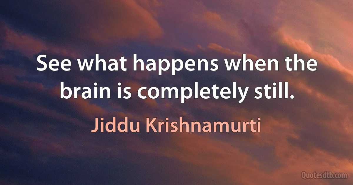 See what happens when the brain is completely still. (Jiddu Krishnamurti)