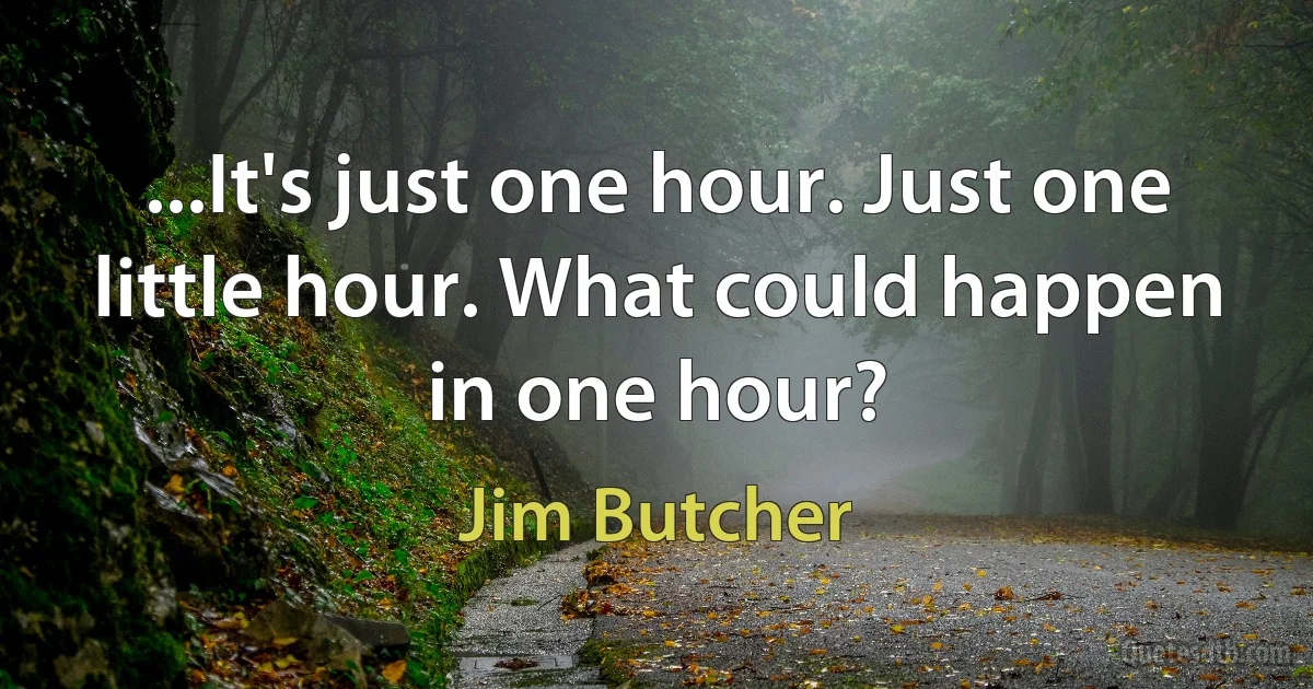 ...It's just one hour. Just one little hour. What could happen in one hour? (Jim Butcher)