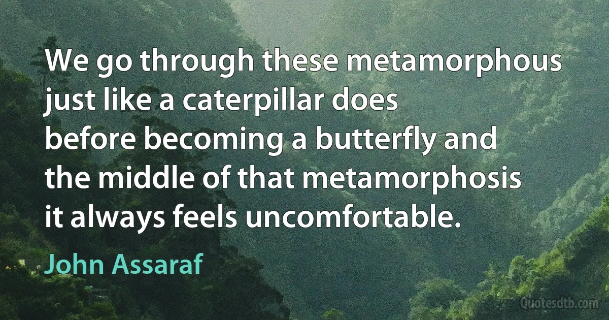 We go through these metamorphous just like a caterpillar does before becoming a butterfly and the middle of that metamorphosis it always feels uncomfortable. (John Assaraf)