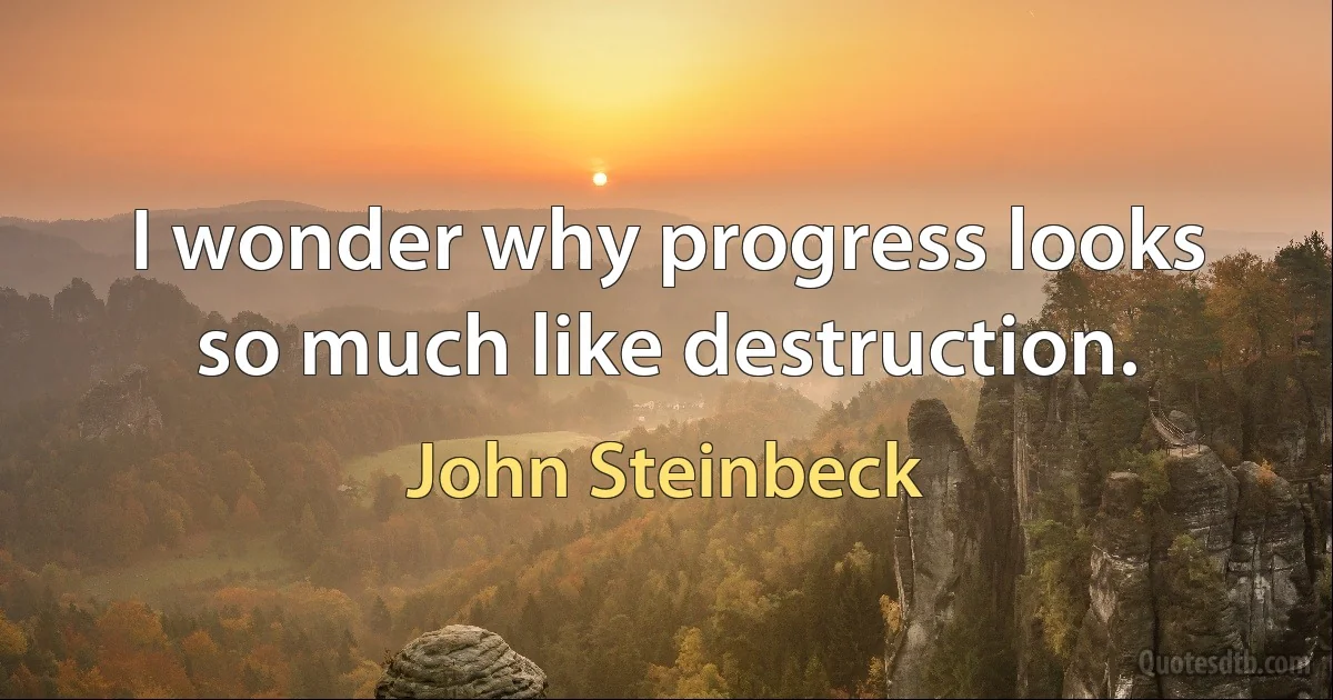 I wonder why progress looks so much like destruction. (John Steinbeck)