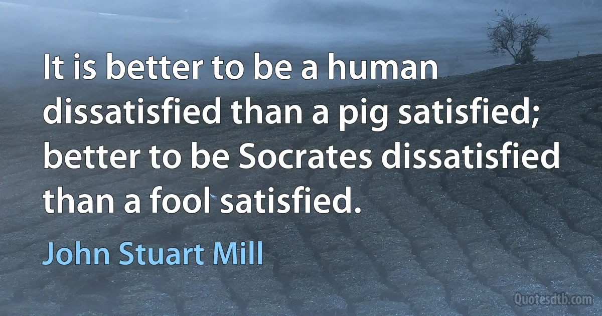 It is better to be a human dissatisfied than a pig satisfied; better to be Socrates dissatisfied than a fool satisfied. (John Stuart Mill)