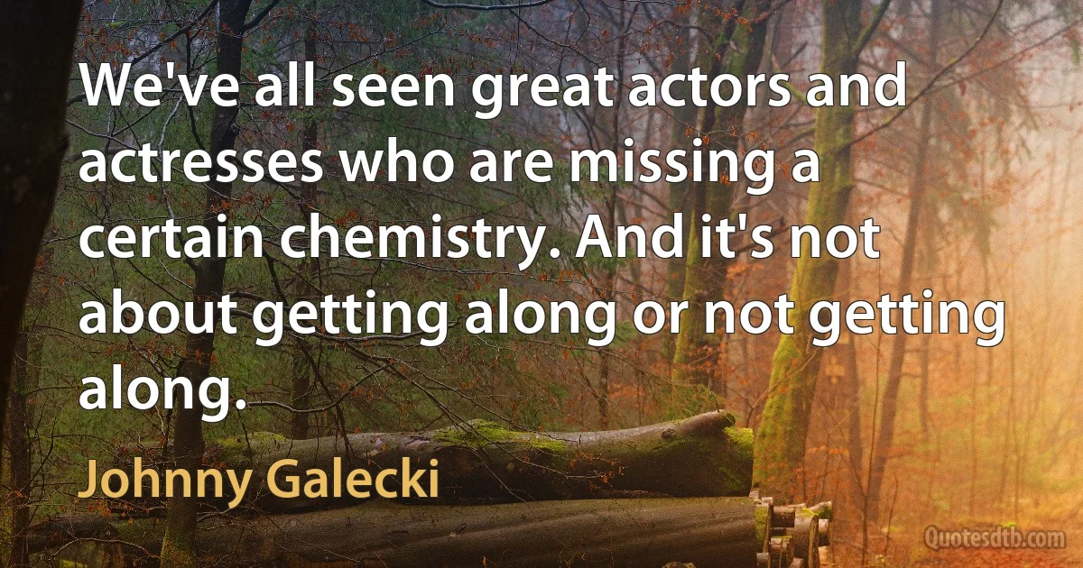 We've all seen great actors and actresses who are missing a certain chemistry. And it's not about getting along or not getting along. (Johnny Galecki)