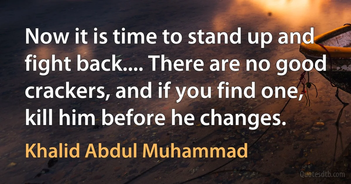 Now it is time to stand up and fight back.... There are no good crackers, and if you find one, kill him before he changes. (Khalid Abdul Muhammad)