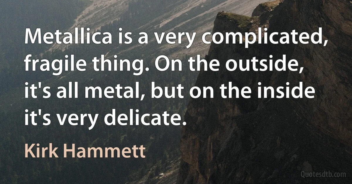 Metallica is a very complicated, fragile thing. On the outside, it's all metal, but on the inside it's very delicate. (Kirk Hammett)