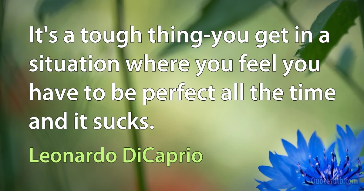 It's a tough thing-you get in a situation where you feel you have to be perfect all the time and it sucks. (Leonardo DiCaprio)