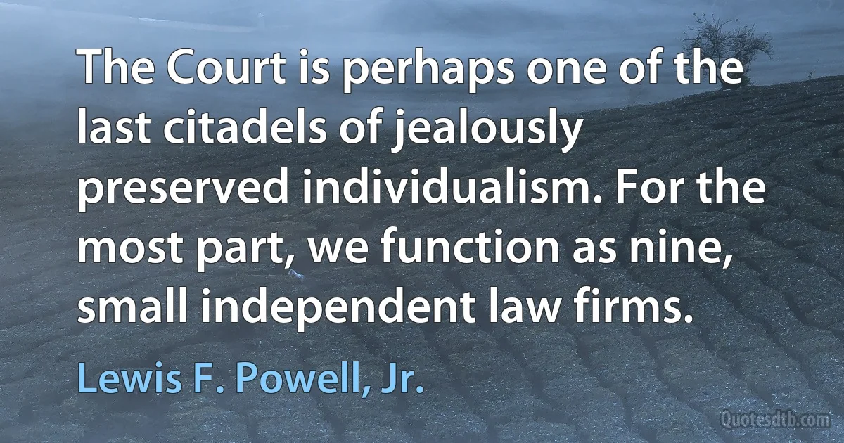 The Court is perhaps one of the last citadels of jealously preserved individualism. For the most part, we function as nine, small independent law firms. (Lewis F. Powell, Jr.)