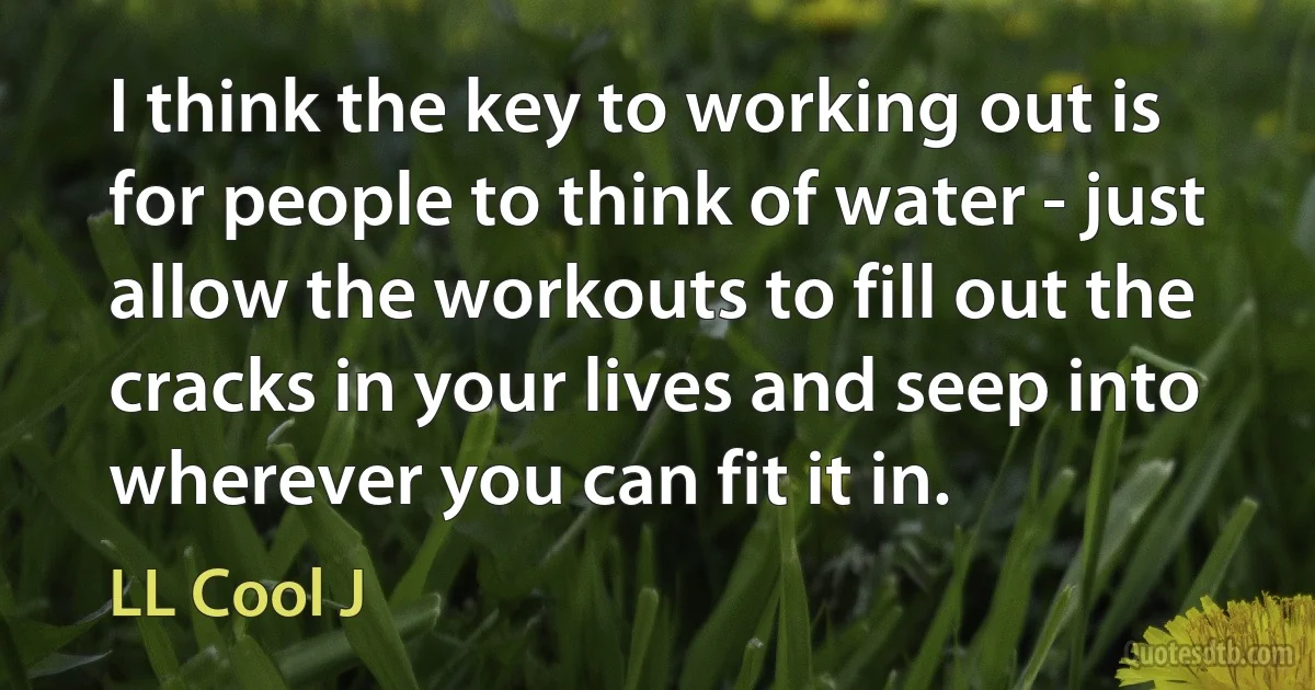 I think the key to working out is for people to think of water - just allow the workouts to fill out the cracks in your lives and seep into wherever you can fit it in. (LL Cool J)