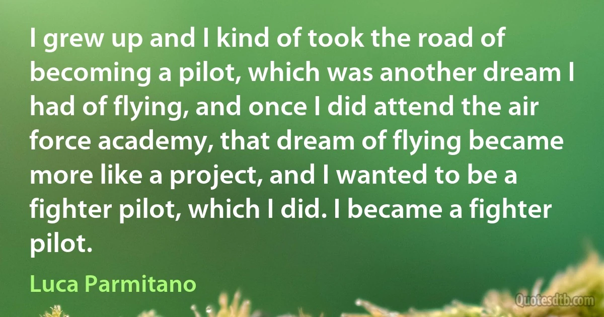 I grew up and I kind of took the road of becoming a pilot, which was another dream I had of flying, and once I did attend the air force academy, that dream of flying became more like a project, and I wanted to be a fighter pilot, which I did. I became a fighter pilot. (Luca Parmitano)