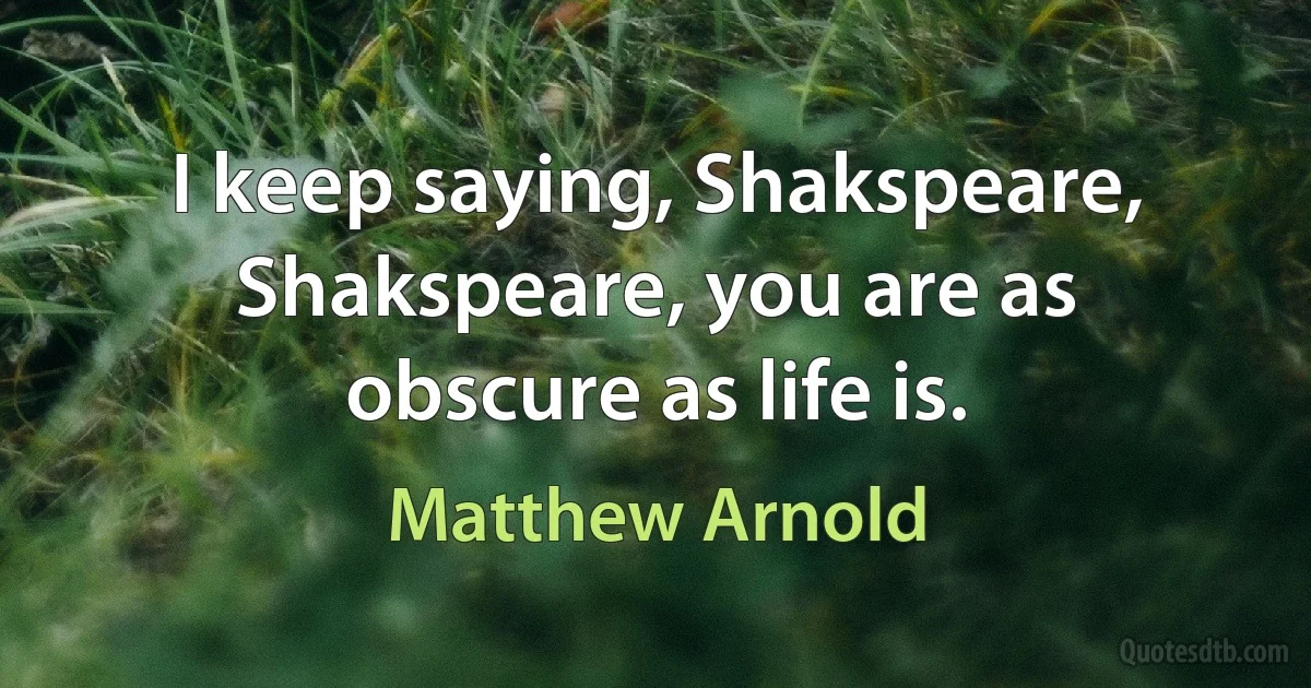 I keep saying, Shakspeare, Shakspeare, you are as obscure as life is. (Matthew Arnold)