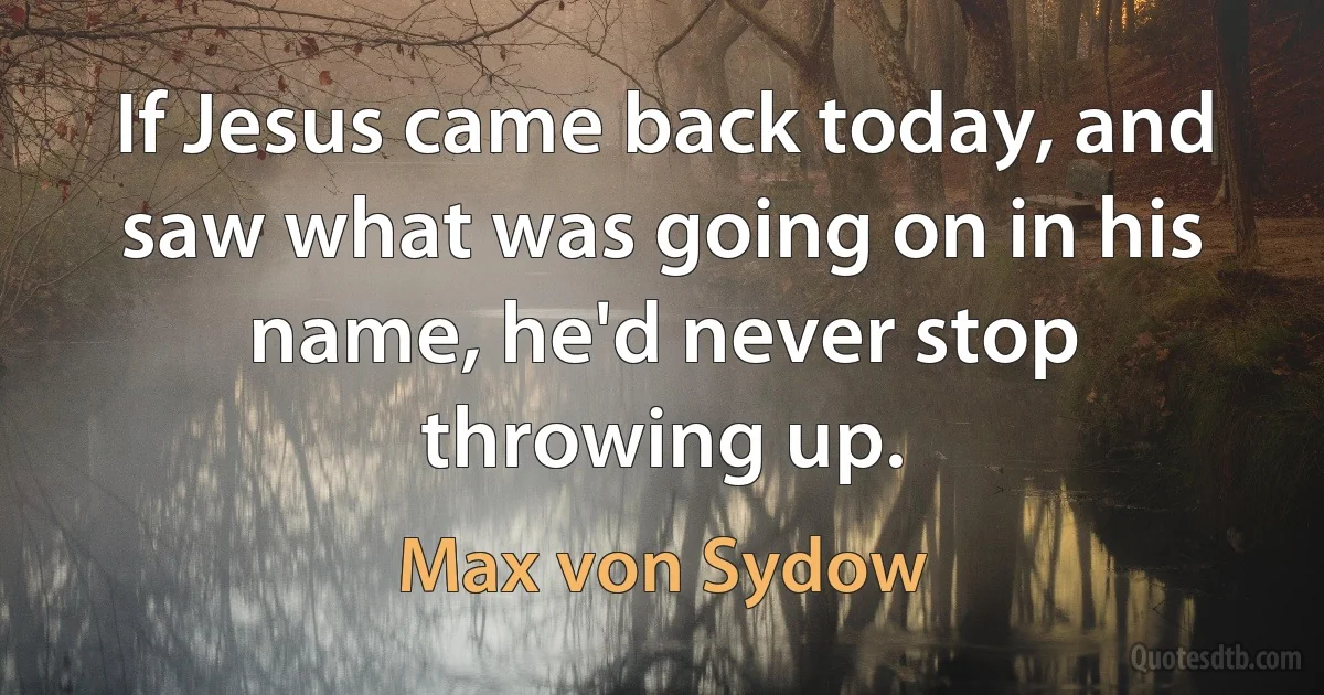 If Jesus came back today, and saw what was going on in his name, he'd never stop throwing up. (Max von Sydow)