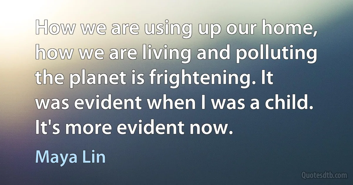 How we are using up our home, how we are living and polluting the planet is frightening. It was evident when I was a child. It's more evident now. (Maya Lin)