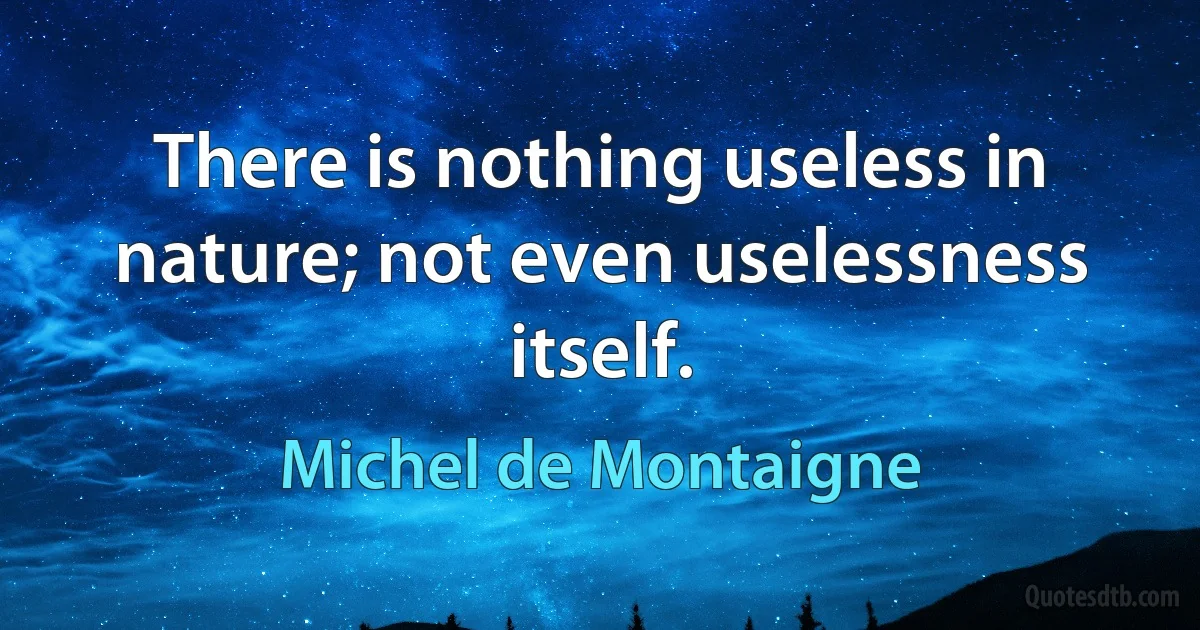 There is nothing useless in nature; not even uselessness itself. (Michel de Montaigne)