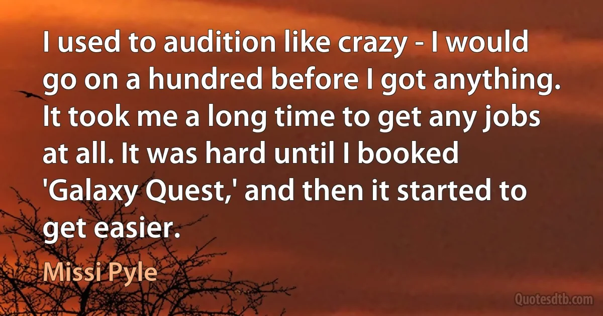 I used to audition like crazy - I would go on a hundred before I got anything. It took me a long time to get any jobs at all. It was hard until I booked 'Galaxy Quest,' and then it started to get easier. (Missi Pyle)