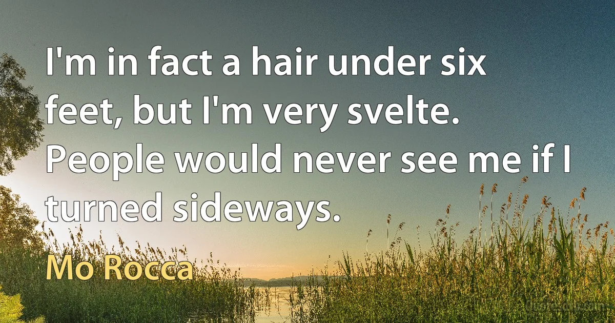 I'm in fact a hair under six feet, but I'm very svelte. People would never see me if I turned sideways. (Mo Rocca)