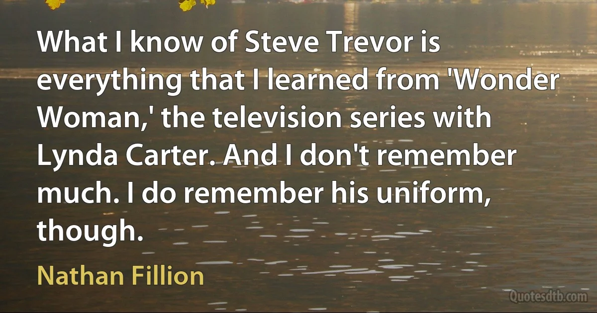 What I know of Steve Trevor is everything that I learned from 'Wonder Woman,' the television series with Lynda Carter. And I don't remember much. I do remember his uniform, though. (Nathan Fillion)