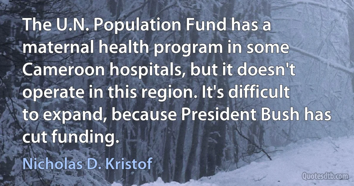 The U.N. Population Fund has a maternal health program in some Cameroon hospitals, but it doesn't operate in this region. It's difficult to expand, because President Bush has cut funding. (Nicholas D. Kristof)