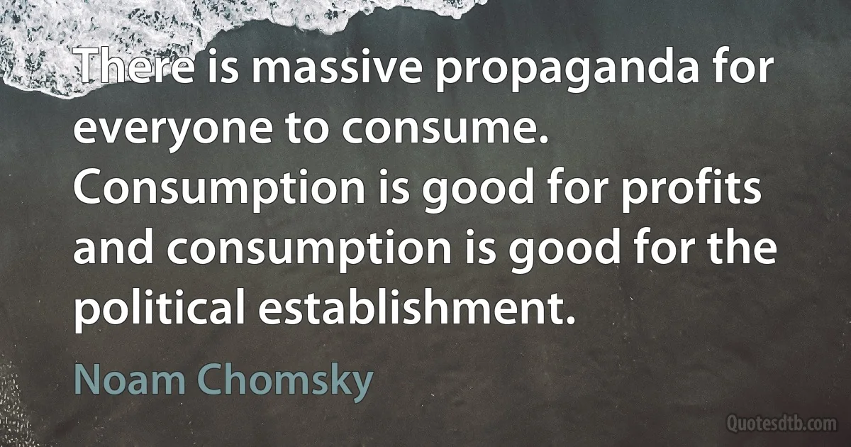 There is massive propaganda for everyone to consume. Consumption is good for profits and consumption is good for the political establishment. (Noam Chomsky)