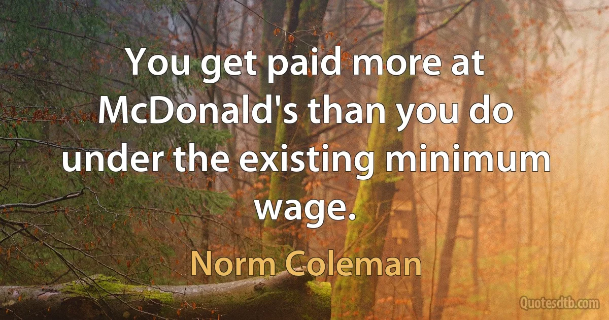 You get paid more at McDonald's than you do under the existing minimum wage. (Norm Coleman)