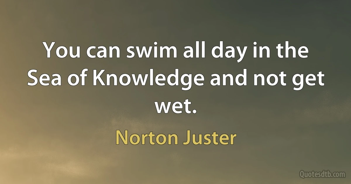 You can swim all day in the Sea of Knowledge and not get wet. (Norton Juster)