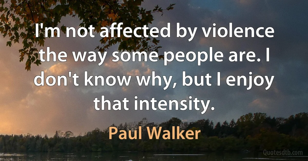 I'm not affected by violence the way some people are. I don't know why, but I enjoy that intensity. (Paul Walker)