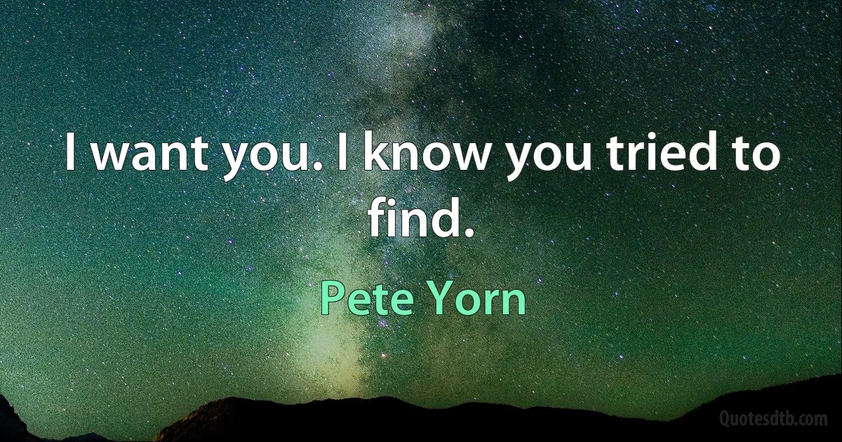 I want you. I know you tried to find. (Pete Yorn)