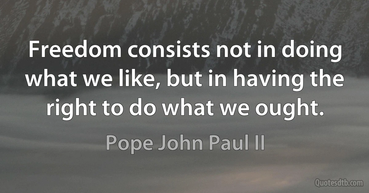 Freedom consists not in doing what we like, but in having the right to do what we ought. (Pope John Paul II)