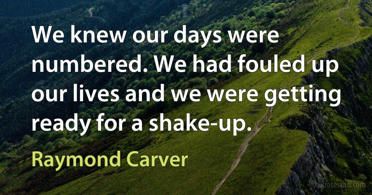 We knew our days were numbered. We had fouled up our lives and we were getting ready for a shake-up. (Raymond Carver)