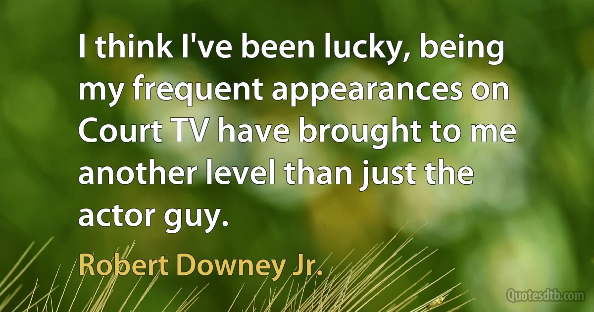 I think I've been lucky, being my frequent appearances on Court TV have brought to me another level than just the actor guy. (Robert Downey Jr.)