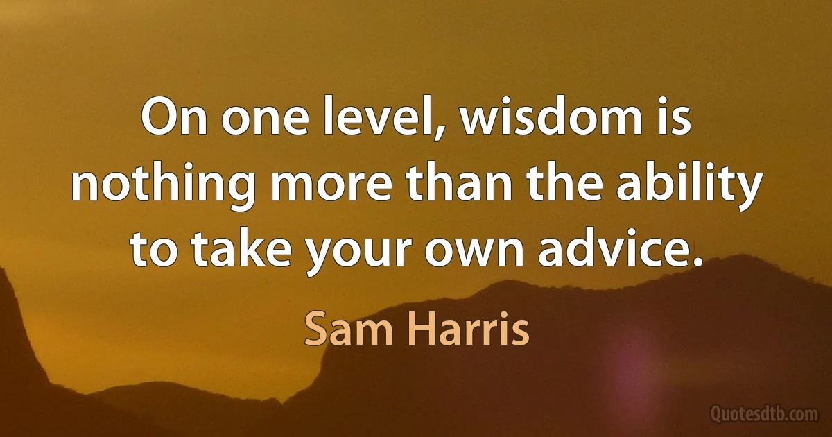 On one level, wisdom is nothing more than the ability to take your own advice. (Sam Harris)