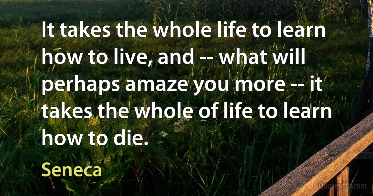 It takes the whole life to learn how to live, and -- what will perhaps amaze you more -- it takes the whole of life to learn how to die. (Seneca)