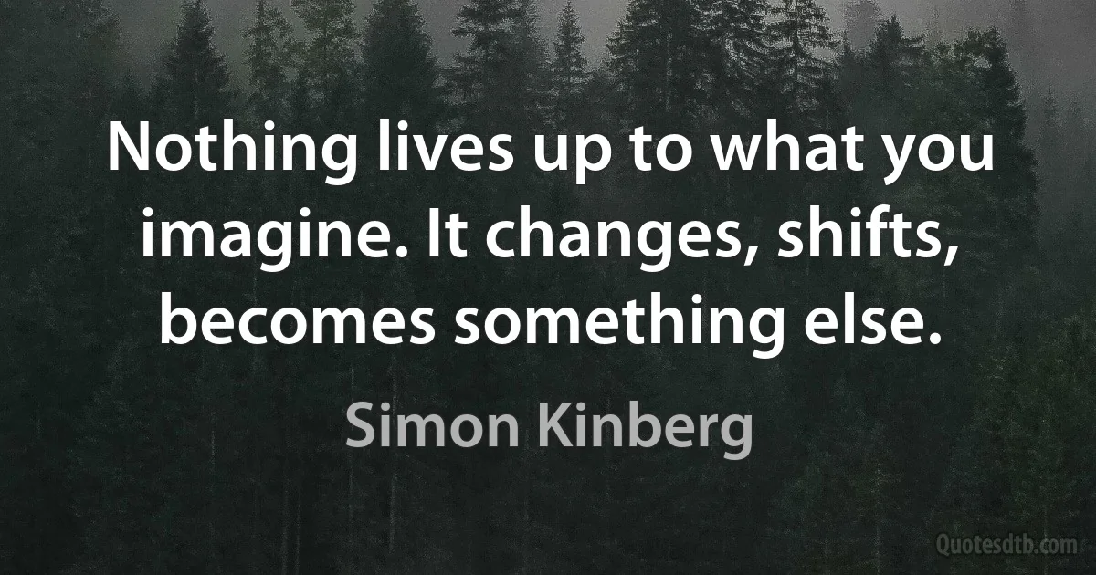 Nothing lives up to what you imagine. It changes, shifts, becomes something else. (Simon Kinberg)