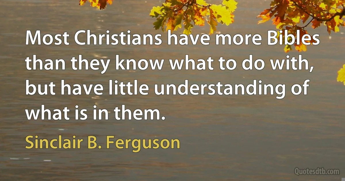 Most Christians have more Bibles than they know what to do with, but have little understanding of what is in them. (Sinclair B. Ferguson)