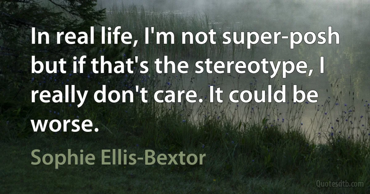 In real life, I'm not super-posh but if that's the stereotype, I really don't care. It could be worse. (Sophie Ellis-Bextor)