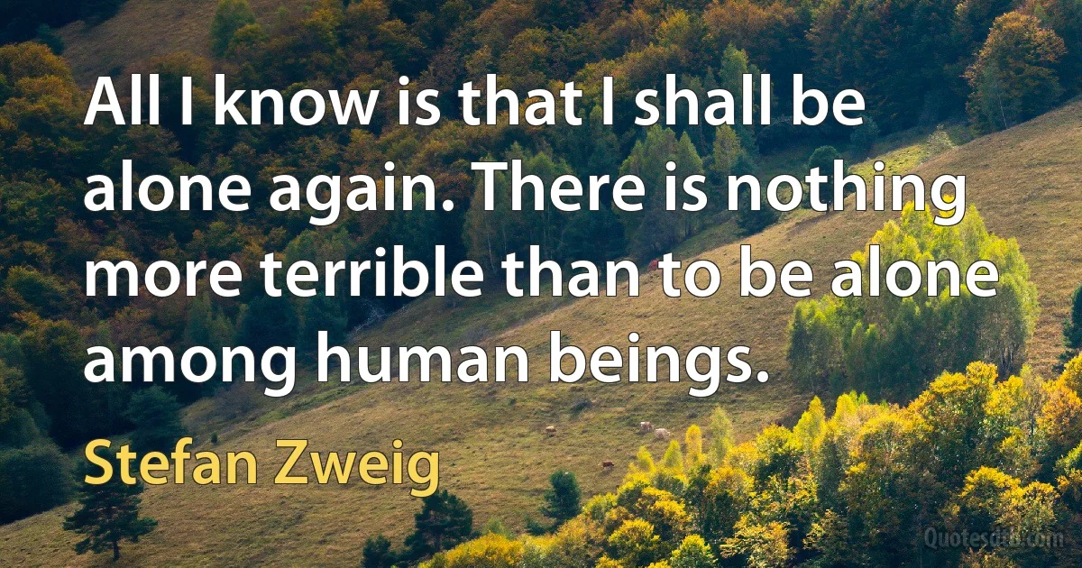 All I know is that I shall be alone again. There is nothing more terrible than to be alone among human beings. (Stefan Zweig)