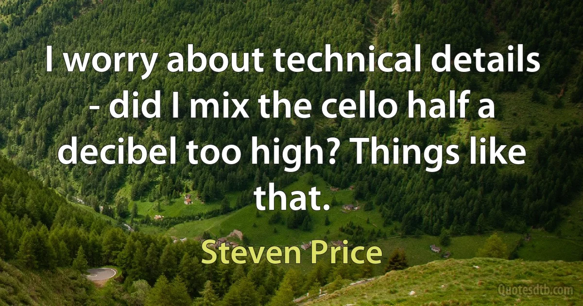 I worry about technical details - did I mix the cello half a decibel too high? Things like that. (Steven Price)